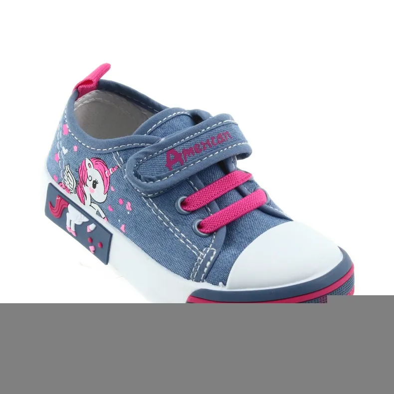 American Club blauwe kindersneakers met klittenband 28/19 roze