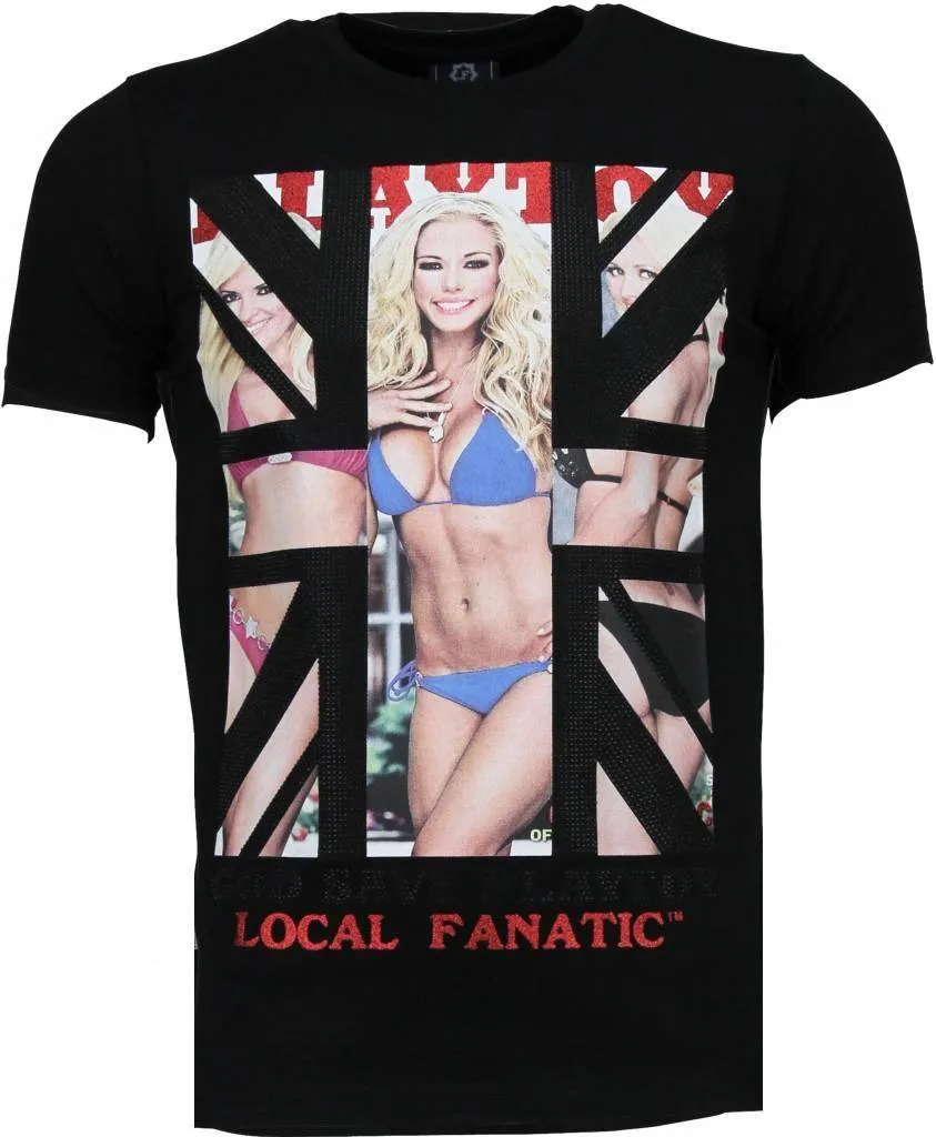 GOD SAVE PLAYTOY  RHINESTONE TSHIRT  ZWART