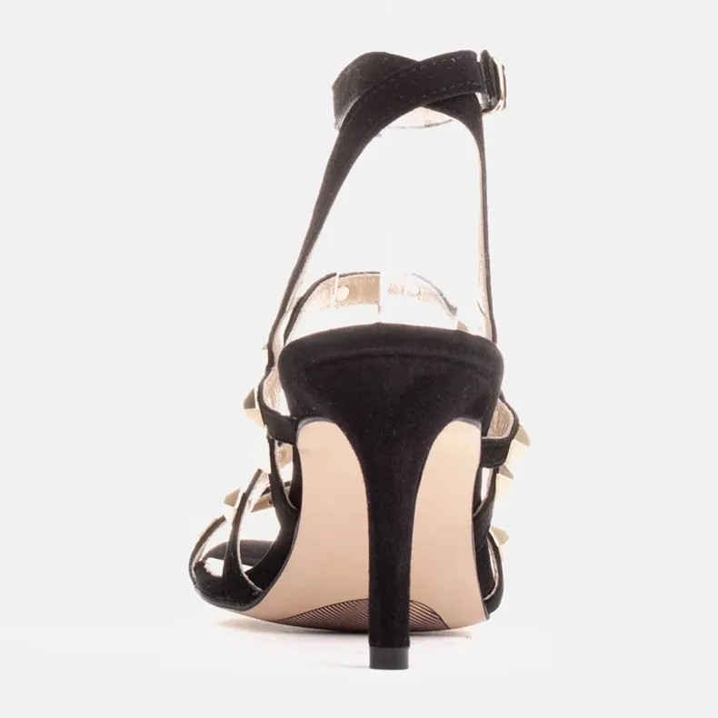 Marco Shoes Zwarte suède sandalen met decoratieve studs