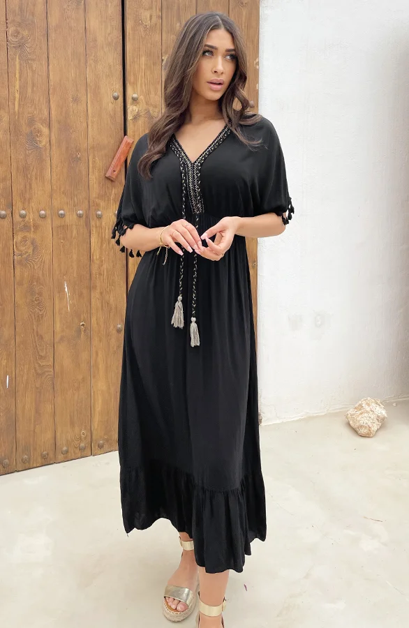 Oversized Jurk Gouden Detail Maxi Zwart