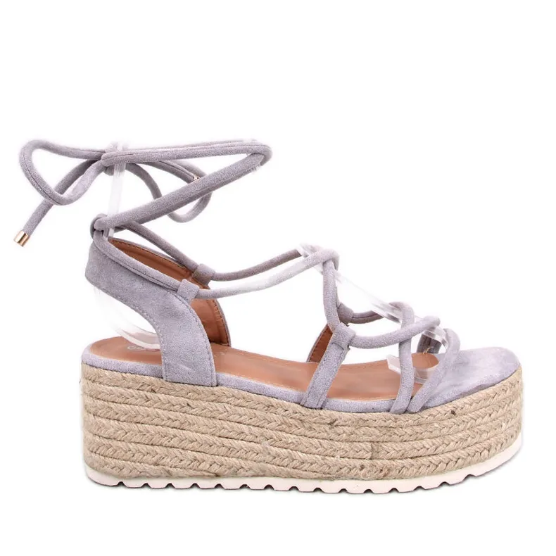 Renau Grijze espadrillesandalen met plateauzool grijs