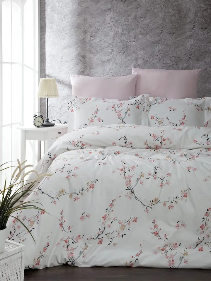 Renforcé beddengoedset "Jasmine" wit/lichtroze