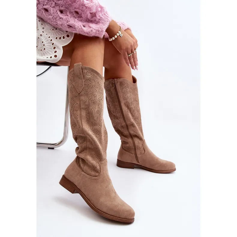 S.BARSKI HY66132 OPENGEWERKTE DAMESLAARZEN, BEIGE