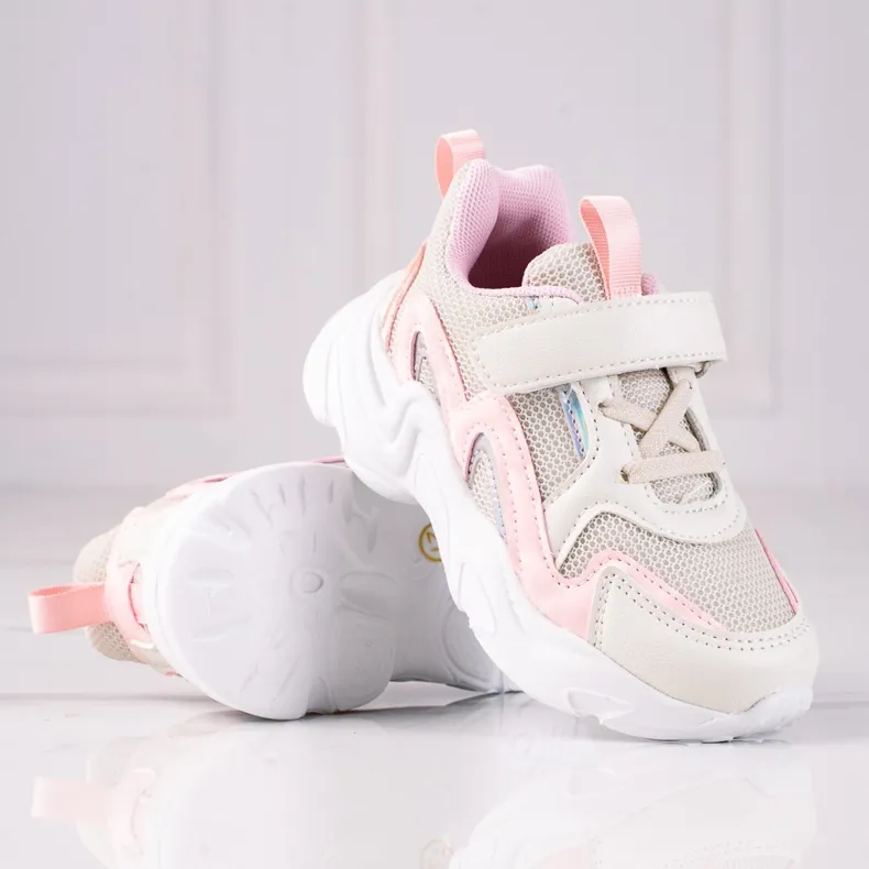 Shelovet kindersneakers met klittenband beige roze