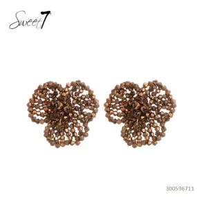 Sweet7 Oorbel Bloem Glaskralen Bruin